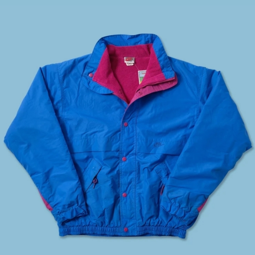 Nike Jacket Snap Zipper Blue 1980s  Large Lined Windbreaker